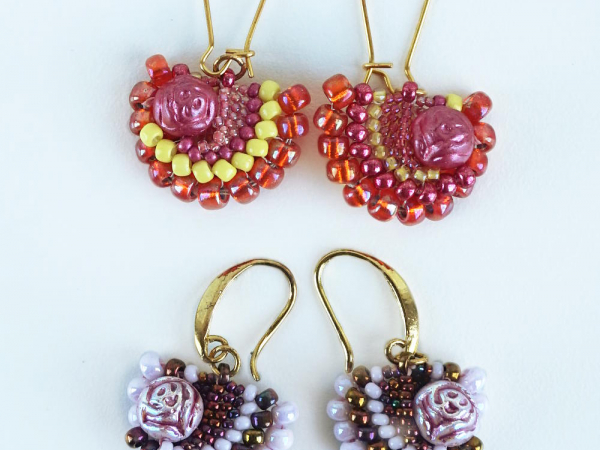 Fandango earrings with Rose Candy beads