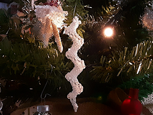 icicle on Christmas tree close up