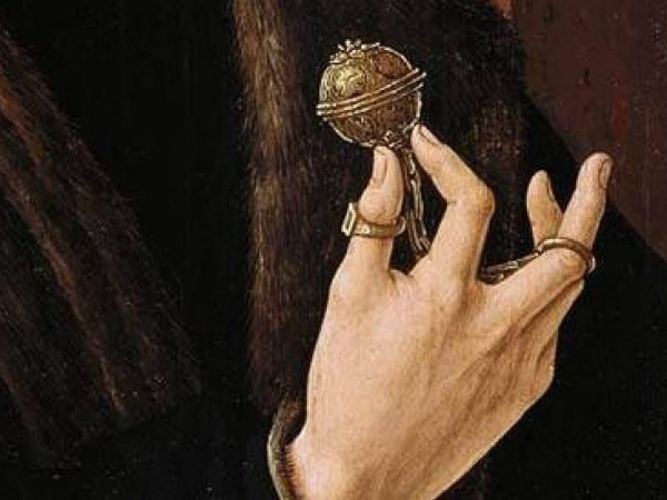 Detail of 16th Cent. Dutch painting showing J. G. van Egmond holding a pomander