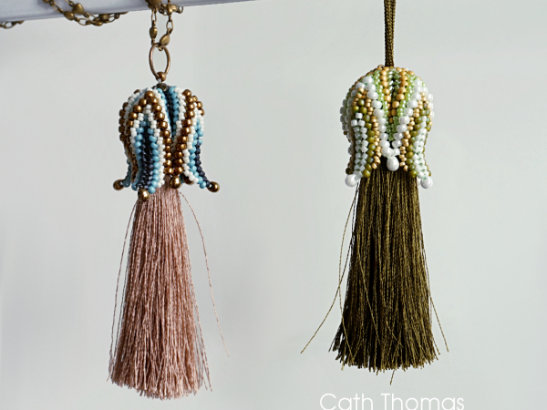 Blue/bronze and green/cream Tulip Tassels