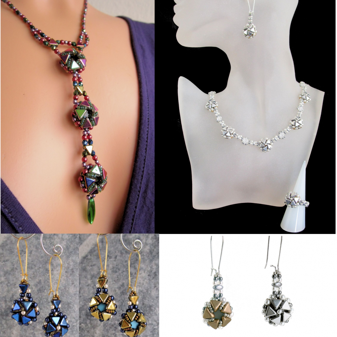 Catherine Wheels - Necklace, Ring, Tie and Earrings - Reversible jewelry - 2 Tutorials